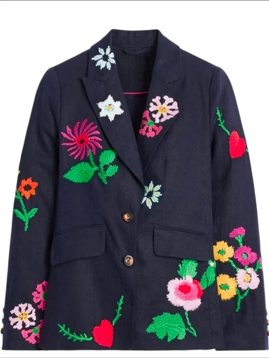 BODEN MARYLEBONE INTEREST BLAZER NAVY EMBROIDERED US 6 - Picture 4 of 10
